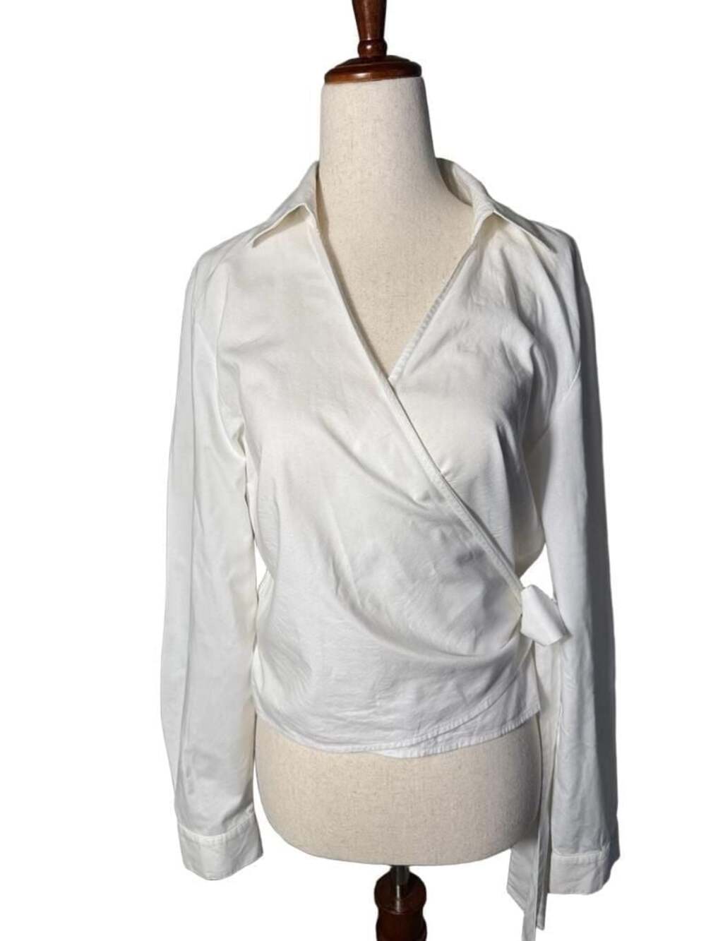 LOFT White Poplin Long Sleeve Wrap Tie-Front Blouse
H1146